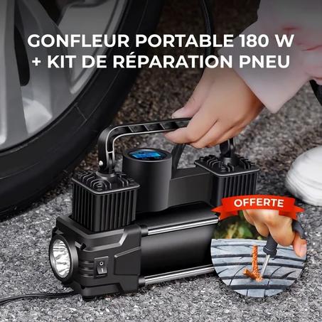 Gonfleur Portable 180 W + Kit de Réparation Pneu
