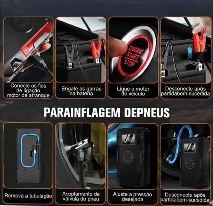 “جهاز طوارئ 3×1 لكل سيارة – يشغل البطارية، ينفخ الإطارات ويشحن الموبايل!”