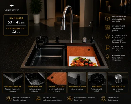 ÉVIER DE CUISINE À CASCADE SMART EN ACIER INOXYDABLE 60*45 cm