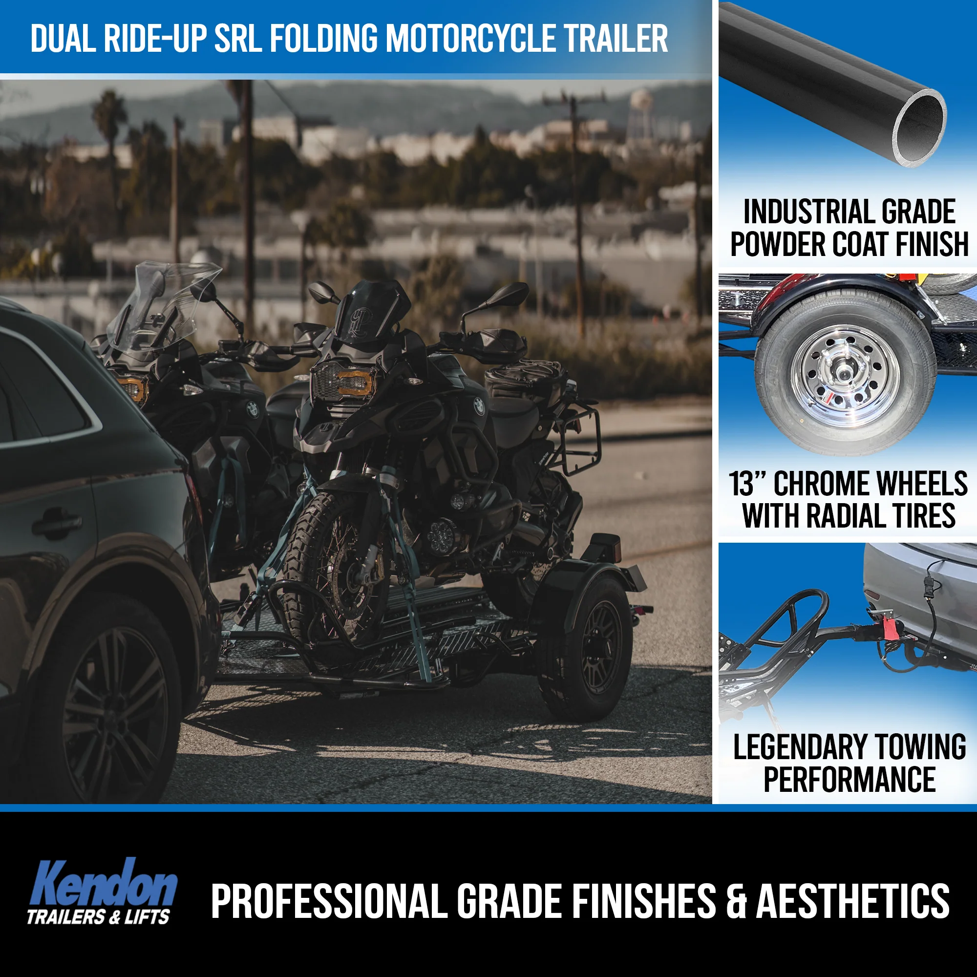 Kendon Stand-Up Trailers Dual Ride-Up SRL Folding Motorcycle Trailer