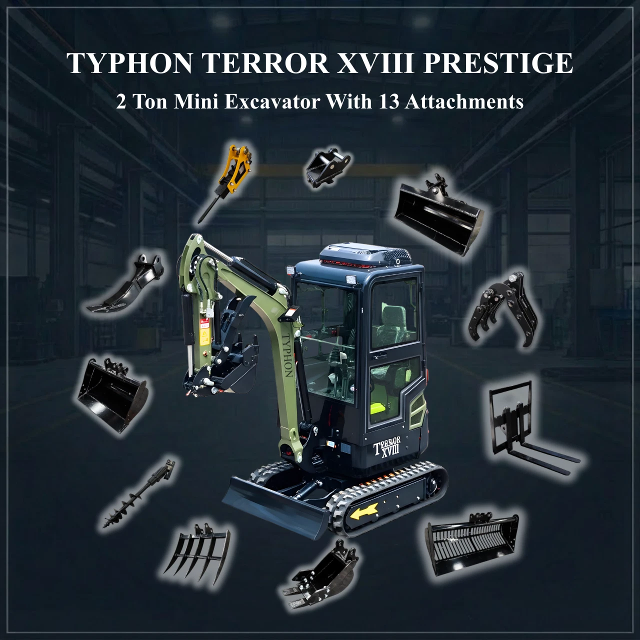 Brand NEW TYPHON Terror XVIII Prestige 2 Ton Mini Excavator KUBOTA D902 ,AC/Heater cabin 13 Attachments