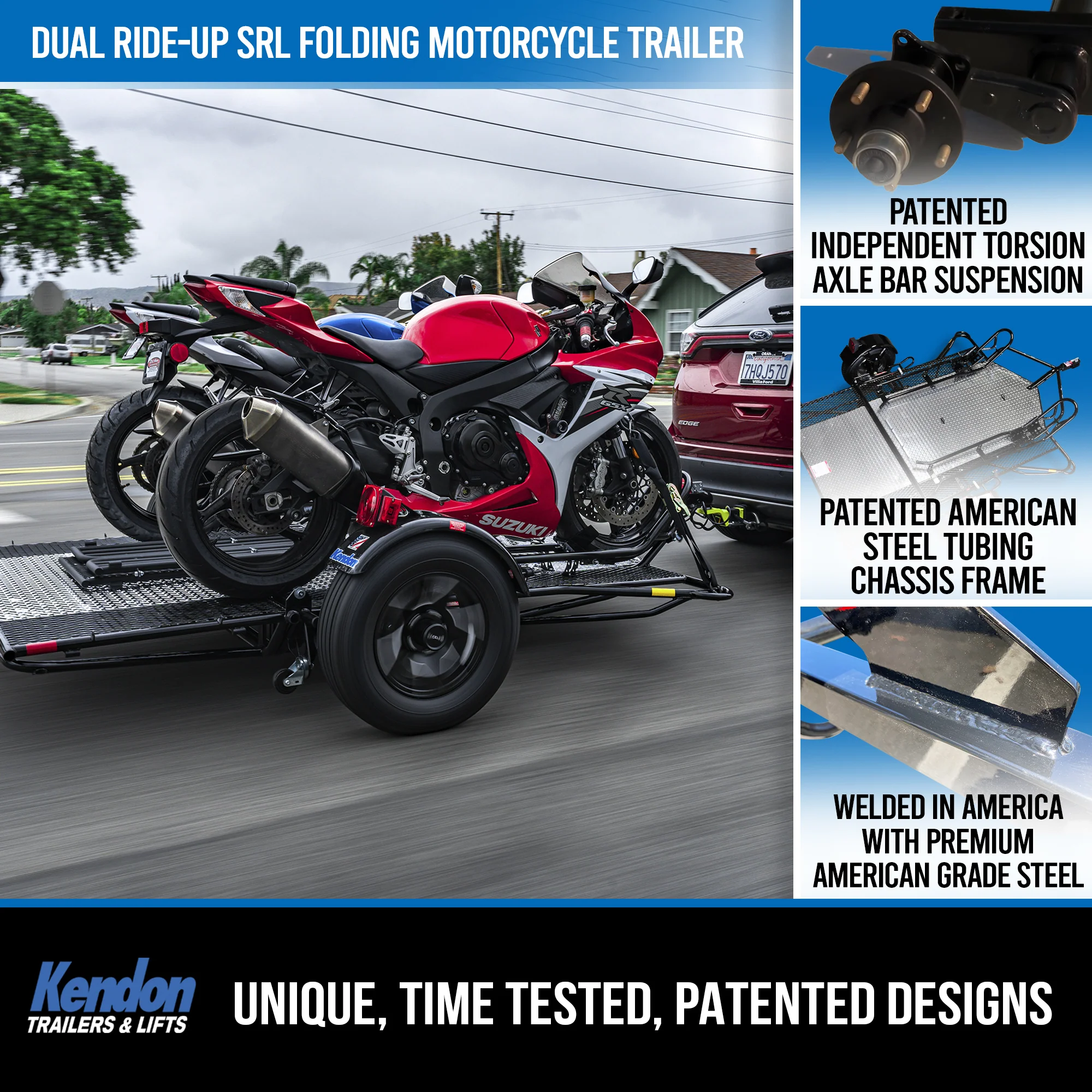 Kendon Stand-Up Trailers Dual Ride-Up SRL Folding Motorcycle Trailer