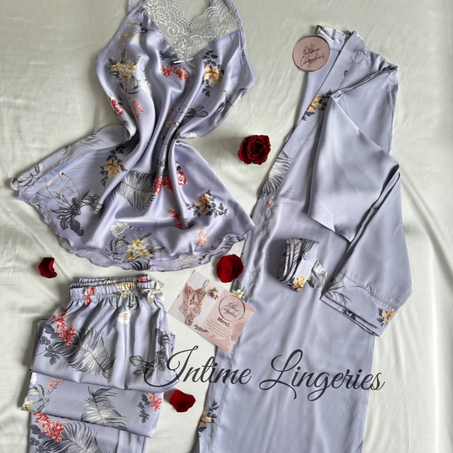 Ensemble de pyjama peignoir ceinturé en satin & Top à fines brides et Pantalon