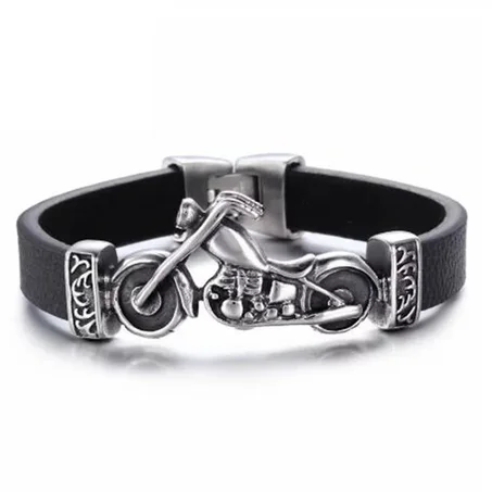 Metal Motorcycle Single Layer Leather Bracelet
