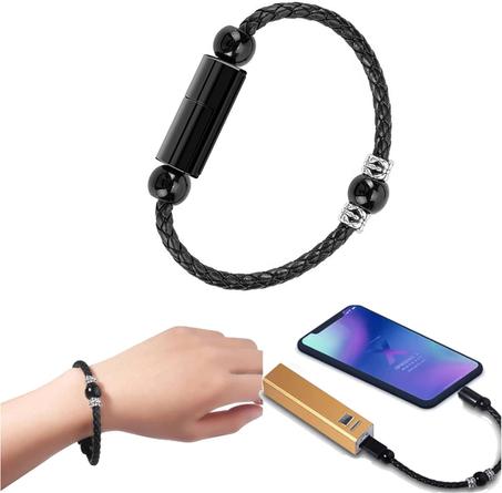 سوار مع كابل شحن، سوار مضفر من الجلد Bracelet With Charging Cable