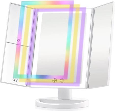 مرآة مكياج فانتوبيا مع إضاءة، مرآة قابلة للطي مع 9 أوضاع ألوان مختلفة