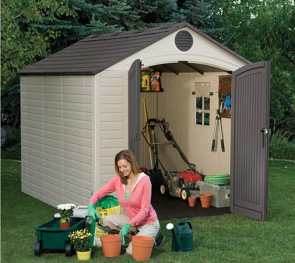 LIFETIME 6405 Outdoor Storage Shed with Window, Skylights, and Shelving, 8 by 10 Feet