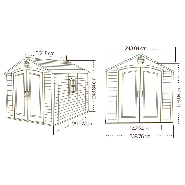 LIFETIME 6405 Outdoor Storage Shed with Window, Skylights, and Shelving, 8 by 10 Feet