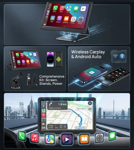 شاشة CarPlay و Android Auto المحمولة – حوّل سيارتك إلى سيارة ذكية في ثوانٍ!
