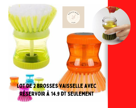 lot de 2 brosses à vaisselle avec réservoir