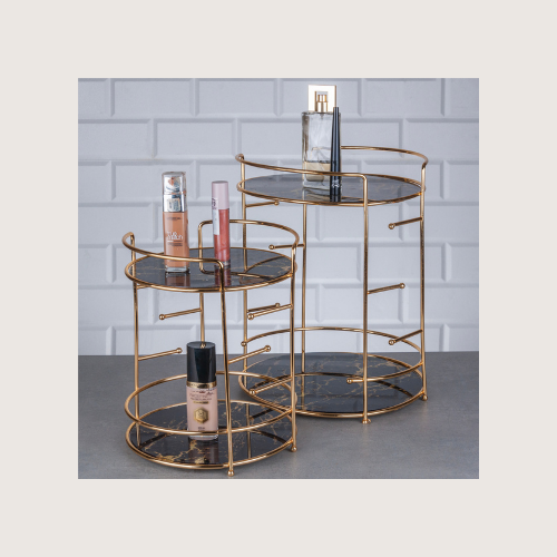 Duo d'Étagères Cylindriques Luxe Noir & Or