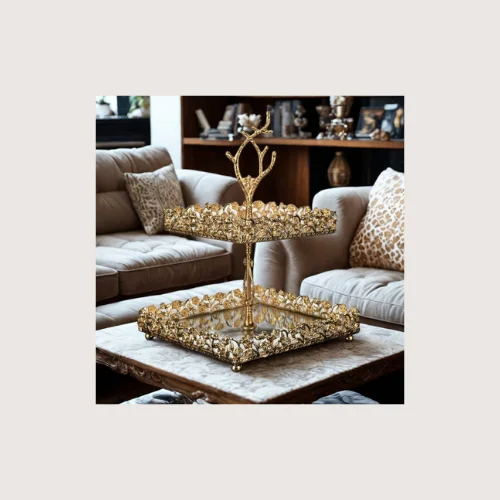 Présentoir à Deux Niveaux Doré – Élégance & Raffinement