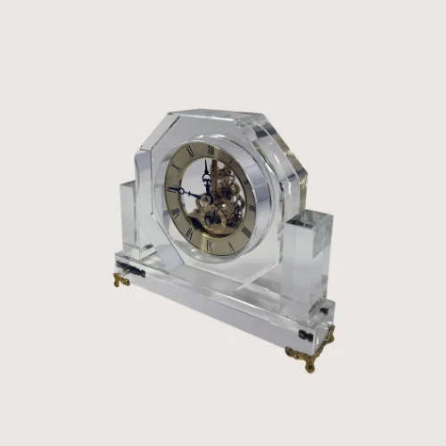 Horloge de Table Squelette en Cristal Taillé et Métal