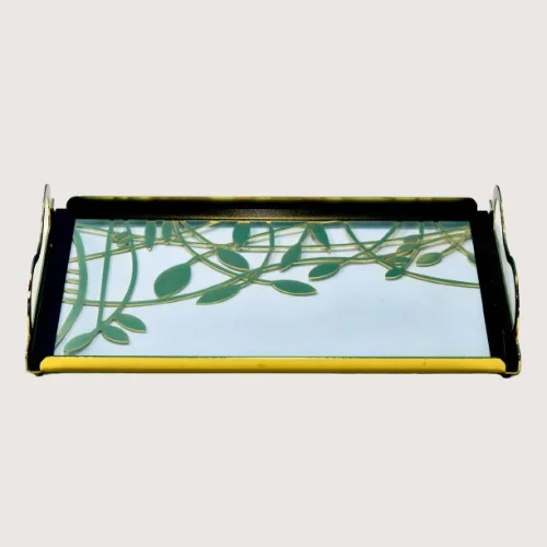 Plateau décoratif doré en métal - Motif fleur