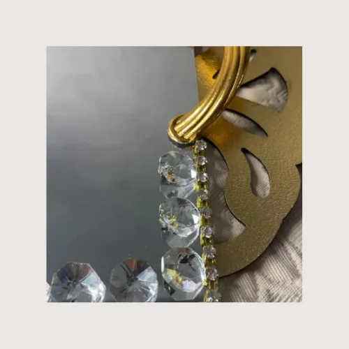 Plateau miroir doré rectangle orné de cristaux - Grand