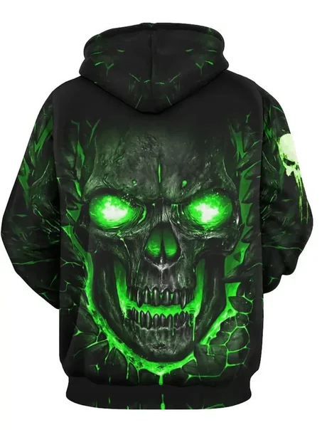 Skull Print Hoodie, Cool Hoodies For Men