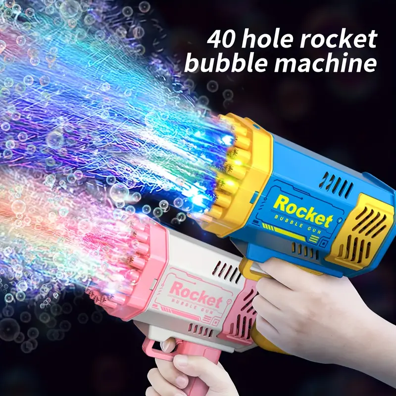 One Pack Of Children's 40 Holes Rocket Launcher Handheld Portable Electric Automatic Bubble Gun LED Light For Boys And Girls Gathering Party Birthday Halloween Christmas Gift Carnival