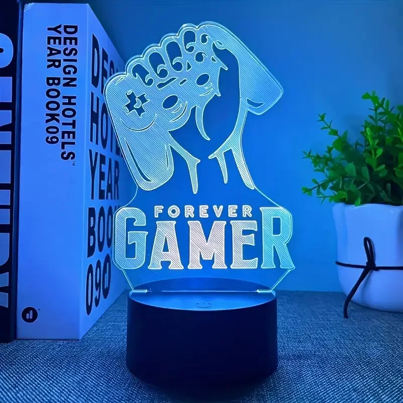 1pc 3D Forever Gamer Pattern Colorful Color Changing Touch Switch Night Light, Small Gift For Family, Home Creative Ornament Night Light