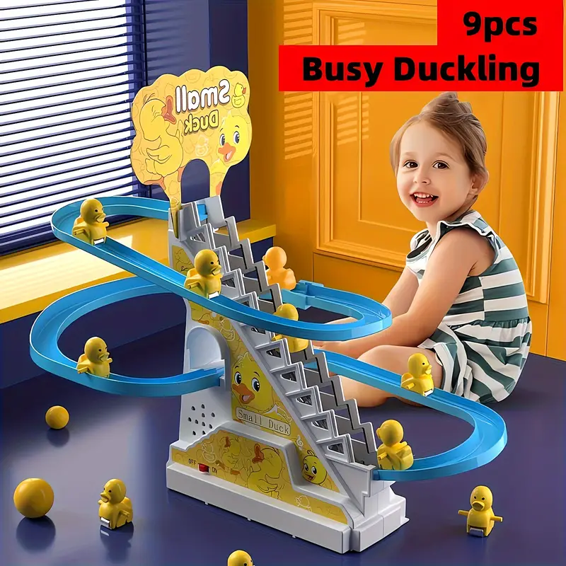 9pcs/set Small Duck Climbing Stair Game Set, AA Battery (Battery Not Included) Birthday Gift, Holiday Gift