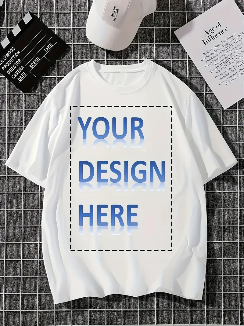 Men's Stylish Customized Graphic Print Short Sleeve T-Shirts, Comfy Casual Elastic Crew Neck Tops For Men's Outdoor Activities