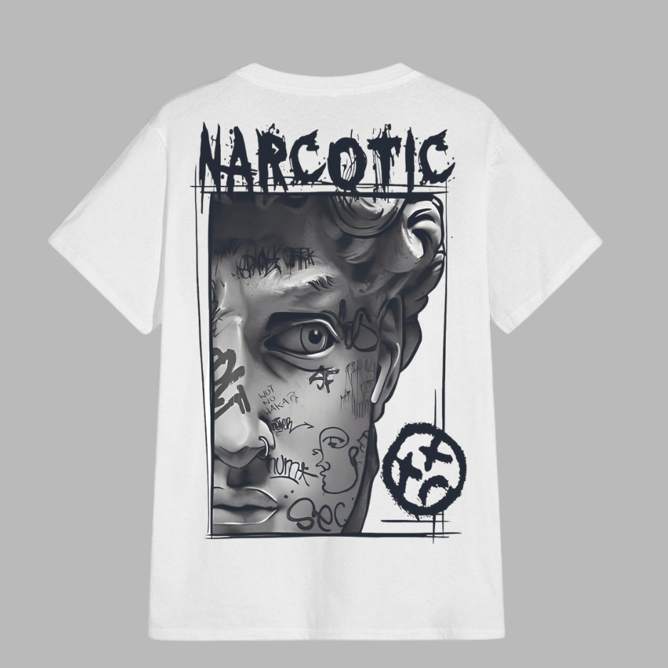 T-shirt « NARCOTIC » avec graffiti moderne - Motif statue de David oversize