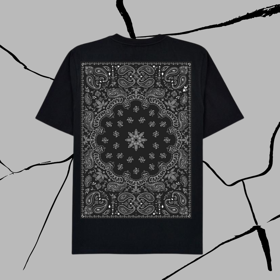 Men's Black and White Bandana Print and Black Paisley T-Shirt