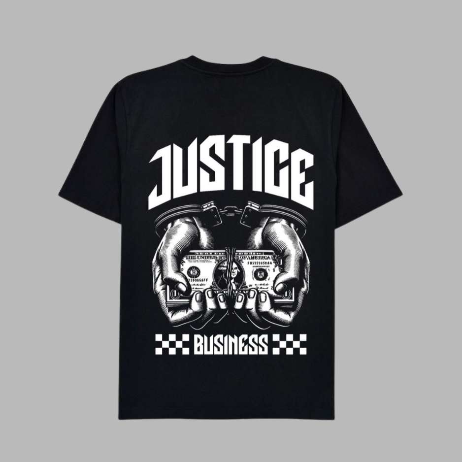 T-shirt « Justice Business » : un message de justice revisité dans la rue