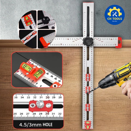 📐 مسطرة التثبيت 3 في 1 – زوايا دقيقة + ثقوب محسوبة + توازن مرئي