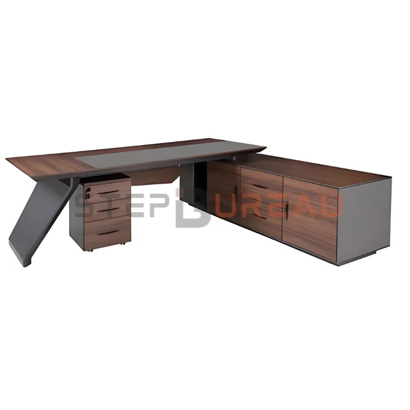 Bureau de Direction Haut de Gamme 240 cm avec retour et caisson mobile REF: KT266