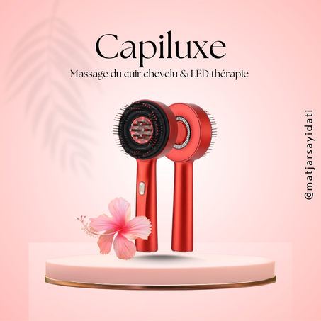 كابيلوكس - فرشاة تدليك فروة الرأس مع علاج بالضوء الأحمر       Capiluxe – Brosse de Massage du Cuir Chevelu & Thérapie LED Rouge