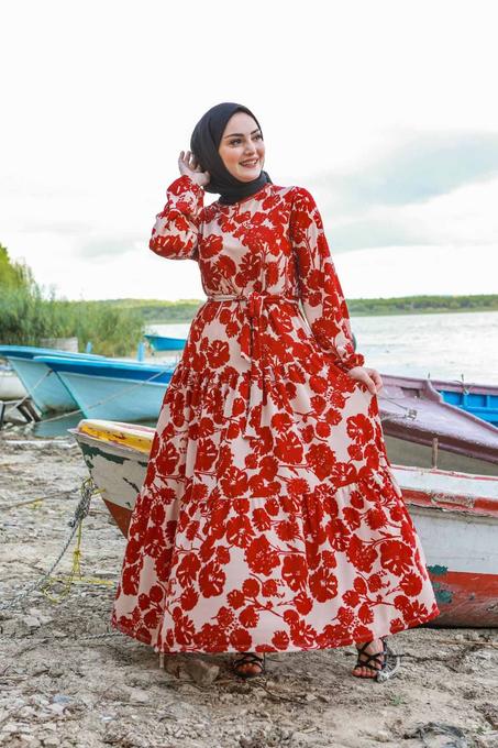 فستان باللون الأحمر مستورد من تركيا