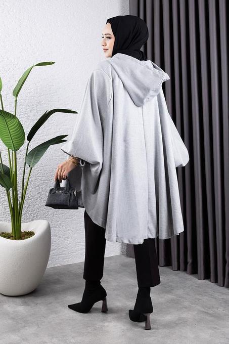 بونشو حجاب بغطاء للرأس رمادي فاتح