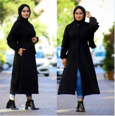 معطف صوف تركي مبطن بأزرار مخفية