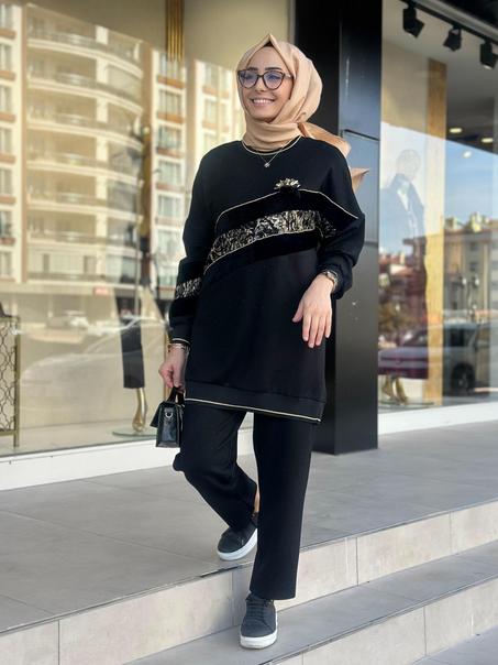 بدلة بنطلون مضلعة بتفاصيل أنجورا