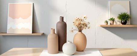 طقم مزهريات سيراميك عصرية، الوان محايدة، مزهريات مزخرفة لديكور رف المنزل، مجموعة من 4 قطع (مجموعة