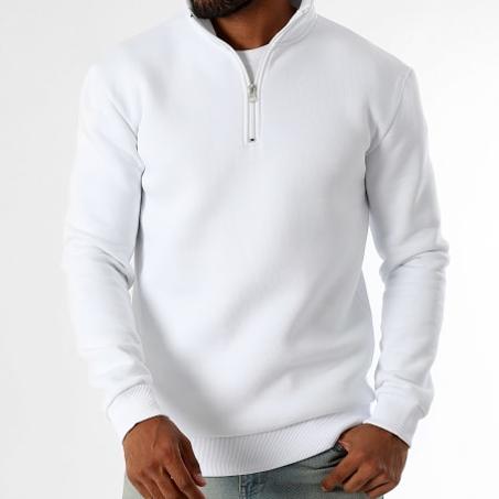 WHITE HALF ZIP SWEAT-SHIRTS
