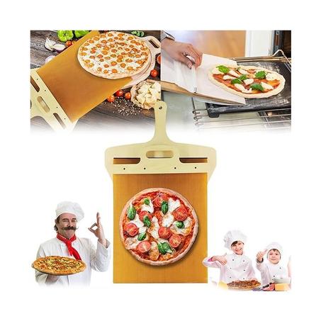 لوح بيتزا خشبي بتصميم منزلق
