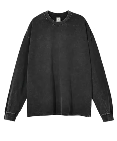 تي شيرت رجالي بأكمام طويلة من القطن المغسول بتصميم خريفي عتيق