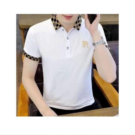 Dou-color Polo brodé décontracté pour hommes - Blanc