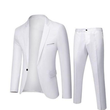 Costume 2 Pièces Homme Coupe Slim Style Coréen - Blanc
