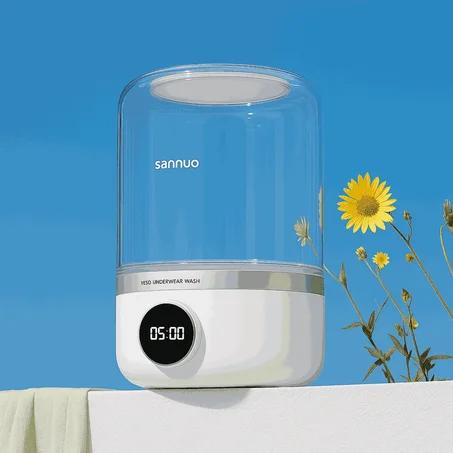 غسالة صغيرة محمولة بسعة 1.2 لتر، مثالية لغسل الملابس الداخلية، الجوارب، وفوط الوجه. مناسبة للشقق، الفنادق، والسفر.