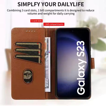 Étui Luxe Antichoc en Cuir PU pour Samsung Galaxy S24 / S23 / S22 / S21 – Noir & Marron