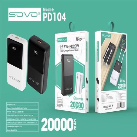 Power Bank SOVO 20 000 mAh – Fast Charge | QC 3.0 + PD 20W