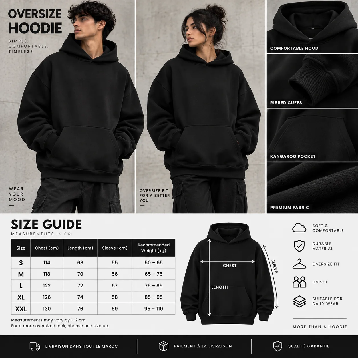 Black hoodie oversize ⚡️