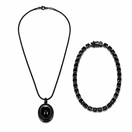 Duo Colliers Élégance – Bleu & Noir Premium Set