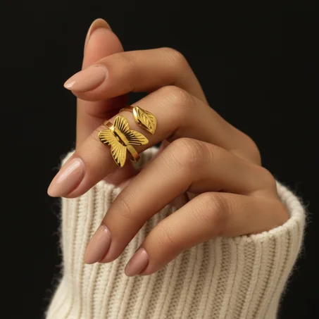 Gold Textured Butterfly Ring