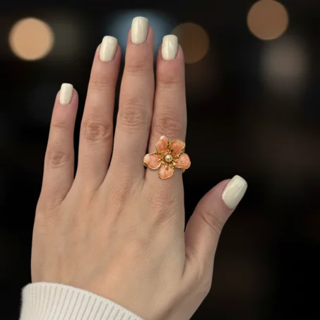 Peach Enamel Flower Ring