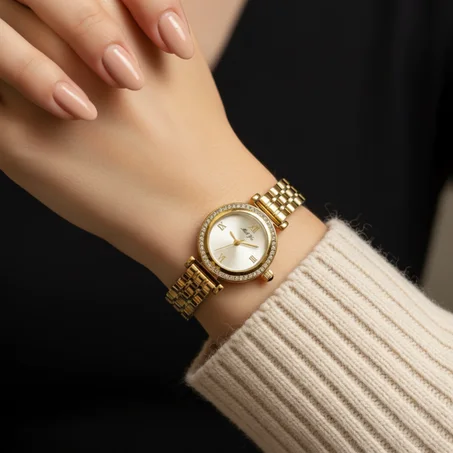 Gold-tone rhinestone jewelry watch