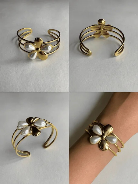 Gold Pearl Flower Bracelet