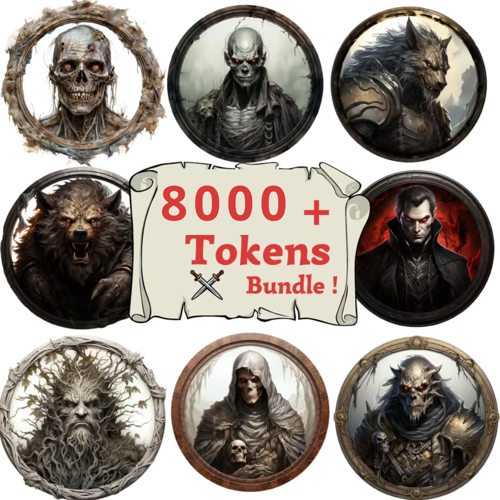 Circular Tokens DnD Compatible Bundle ! 8,000+ Ready-to-Use VTT Tokens for Roll20 & Foundry Transparent Character and Monster Token set